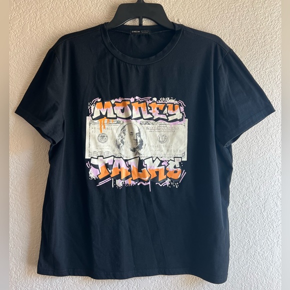 SHEIN, M, Womens Black Money talks T-shirt - Picture 1 of 4
